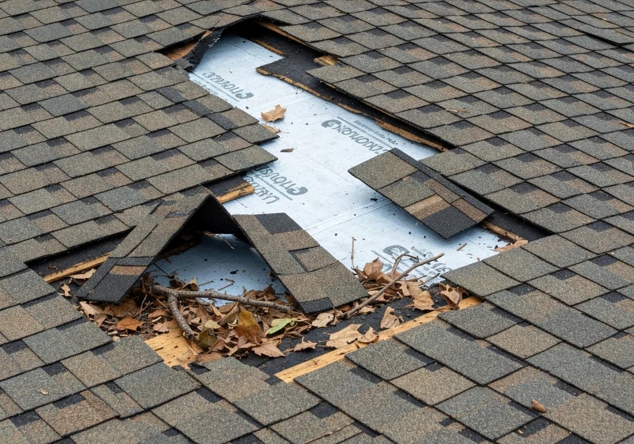 Damaged shingles found during inspection